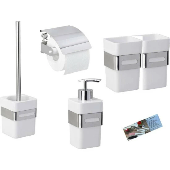 WENKO Badezimmerset Premium Plus, Bestehend Aus Toilettenpapierhalter, WC-Garnitur, 2 Zahnputzbecher Und Seifenspender Und Zusätzlich Ein Fusspflegeset 3 WENKO Badezimmerset Premium Plus, Bestehend Aus Toilettenpapierhalter, WC-Garnitur, 2 Zahnputzbecher Und Seifenspender Und Zusätzlich Ein Fusspflegeset