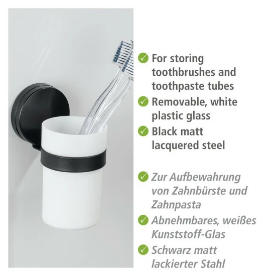 Wenko Static-Loc® Plus Zahnputzbecher Pavia Schwarz 5 Wenko Static-Loc® Plus Zahnputzbecher Pavia Schwarz – Bild 3