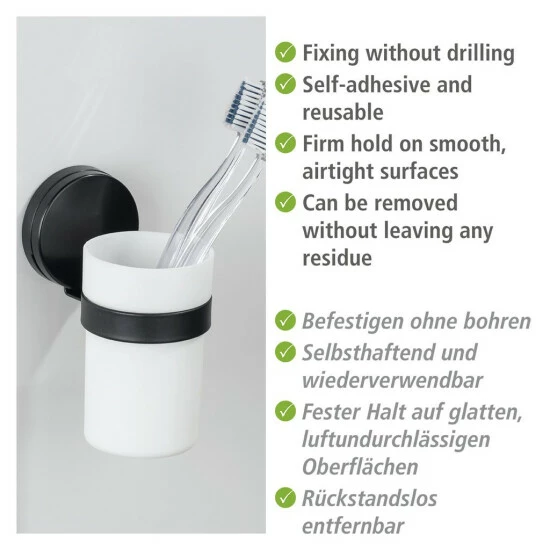 Wenko Static-Loc® Plus Zahnputzbecher Pavia Schwarz 6 Wenko Static-Loc® Plus Zahnputzbecher Pavia Schwarz – Bild 4