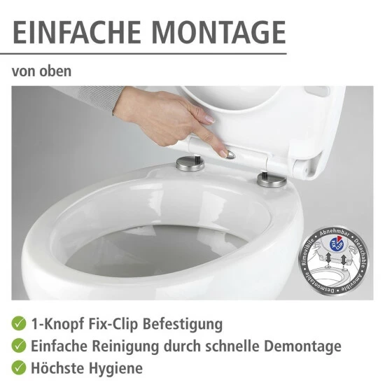 WENKO Toilettensitz Tavola Weiß, 38 X 45 Cm - WC-Sitz Mit Absenkautomatik (Easy Close) Und Komfortabler Fix Clip Befestigung 6 WENKO Toilettensitz Tavola Weiß, 38 X 45 Cm - WC-Sitz Mit Absenkautomatik (Easy Close) Und Komfortabler Fix Clip Befestigung – Bild 4