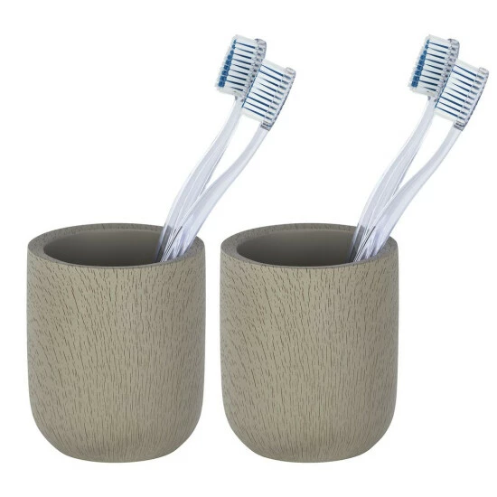 Wenko Zahnputzbecher Joy Taupe 2er Set 4 Wenko Zahnputzbecher Joy Taupe 2er Set – Bild 2