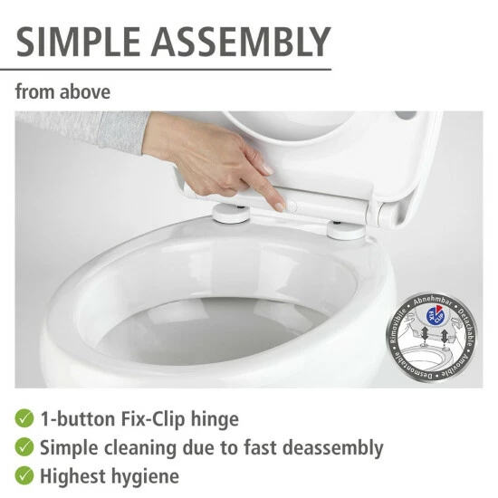 WENKO Toilettensitz Tavola Weiß, 38 X 45 Cm - WC-Sitz Mit Absenkautomatik (Easy Close) Und Komfortabler Fix Clip Befestigung 15 WENKO Toilettensitz Tavola Weiß, 38 X 45 Cm - WC-Sitz Mit Absenkautomatik (Easy Close) Und Komfortabler Fix Clip Befestigung – Bild 13