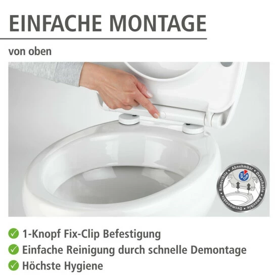 WENKO Toilettensitz Tavola Weiß, 38 X 45 Cm - WC-Sitz Mit Absenkautomatik (Easy Close) Und Komfortabler Fix Clip Befestigung 16 WENKO Toilettensitz Tavola Weiß, 38 X 45 Cm - WC-Sitz Mit Absenkautomatik (Easy Close) Und Komfortabler Fix Clip Befestigung – Bild 14