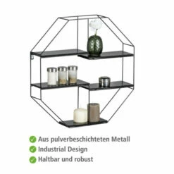 WENKO Wandregal Octagon Industrial Design, Wabenförmig, Schweberegal, Küchenregal, Modernes Regal Für Küche, Bad, Wohnzimmer Oder Flur, MDF, Metall, Vintage Look, 4 Böden, Etagen, 60 X 60 X 12cm