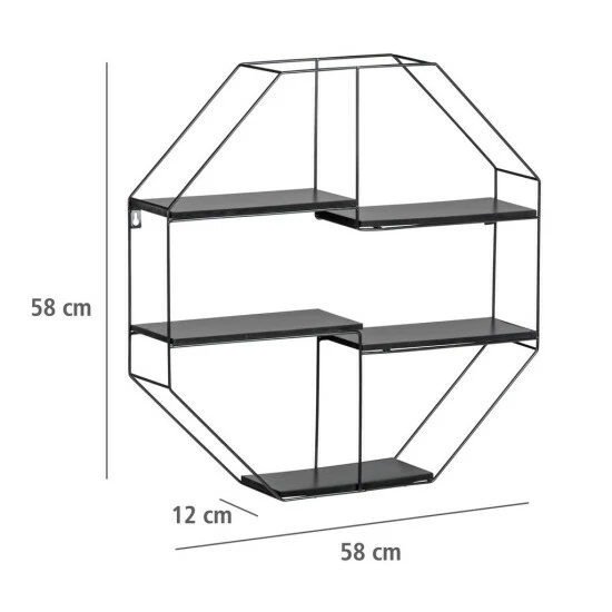 WENKO Wandregal Octagon Industrial Design, Wabenförmig, Schweberegal, Küchenregal, Modernes Regal Für Küche, Bad, Wohnzimmer Oder Flur, MDF, Metall, Vintage Look, 4 Böden, Etagen, 60 X 60 X 12cm 5 WENKO Wandregal Octagon Industrial Design, Wabenförmig, Schweberegal, Küchenregal, Modernes Regal Für Küche, Bad, Wohnzimmer Oder Flur, MDF, Metall, Vintage Look, 4 Böden, Etagen, 60 X 60 X 12cm – Bild 3