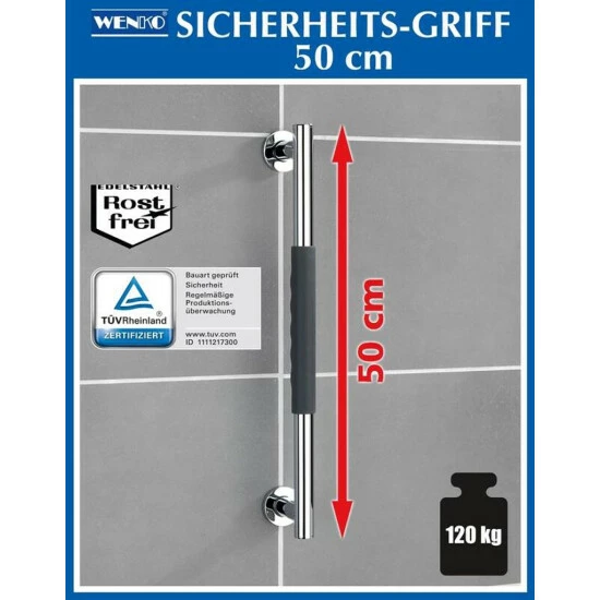 Wenko Wandhaltegriff Secura Edelstahl, 50cm 4 Wenko Wandhaltegriff Secura Edelstahl, 50cm – Bild 2