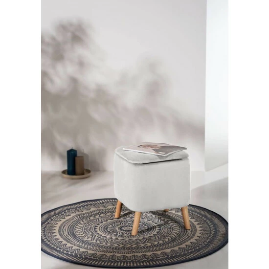 Sitzhocker EMMA, Velours, Mit Stauraum, 42,5 Cm, WENKO, Farbe:Grau 4 Sitzhocker EMMA, Velours, Mit Stauraum, 42,5 Cm, WENKO, Farbe:Grau – Bild 2