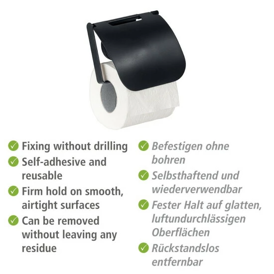 Wenko Static-Loc® Plus Toilettenpapierhalter Mit Deckel Pavia Schwarz 6 Wenko Static-Loc® Plus Toilettenpapierhalter Mit Deckel Pavia Schwarz – Bild 4