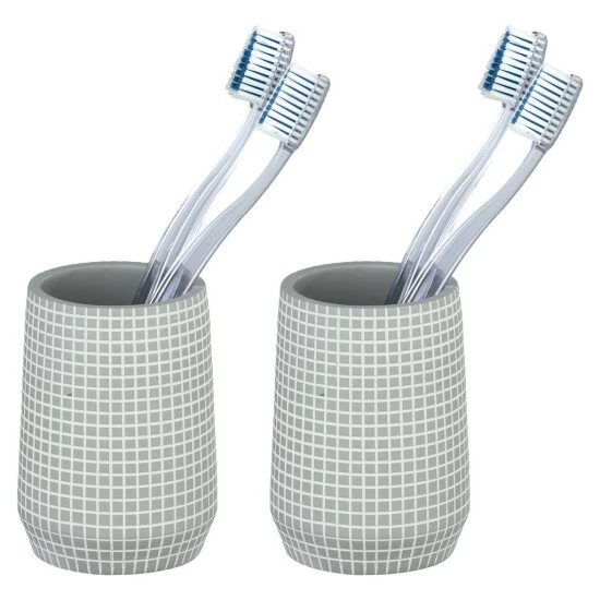 Wenko Zahnputzbecher Ohrid Silber-Grau 2er Set 3 Wenko Zahnputzbecher Ohrid Silber-Grau 2er Set