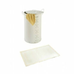 Wenko Wäschetruhe & Badmatten Set Wenko Bamboo 2-teilig Bambus Weiß