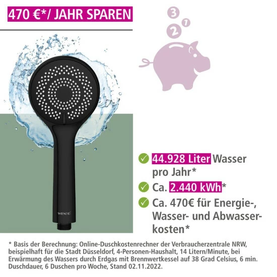 Wenko Duschkopf Watersaving Schwarz Matt 5 Wenko Duschkopf Watersaving Schwarz Matt – Bild 3