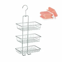 WENKO Duschregal Nivala, 3 Duschablagen, 22 X 15 X 50 Cm, Verchromt, Hängekorb Ohne Bohren | Inkl. 2er Set Reinigungsschwämme Gratis -Günstiges Wenko Geschäft unnamed file 3667