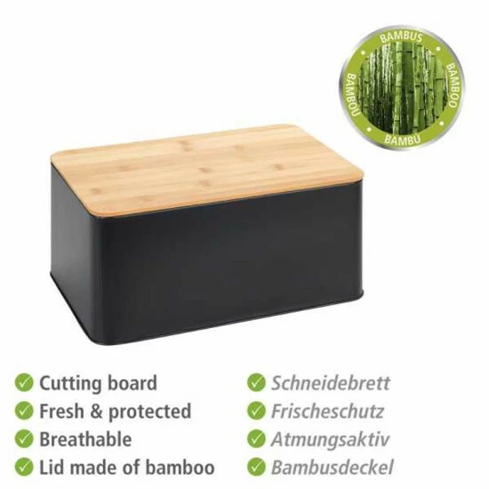 WENKO Brotkasten Set Mit 3 Vorratsdosen, Schwarz - Deckel Aus Bambus - 4-teiliges Vorratsset 5 WENKO Brotkasten Set Mit 3 Vorratsdosen, Schwarz - Deckel Aus Bambus - 4-teiliges Vorratsset – Bild 3