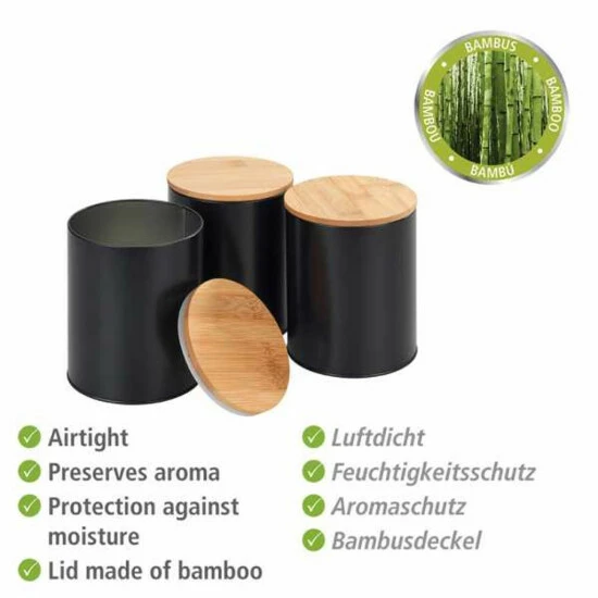 WENKO Brotkasten Set Mit 3 Vorratsdosen, Schwarz - Deckel Aus Bambus - 4-teiliges Vorratsset 6 WENKO Brotkasten Set Mit 3 Vorratsdosen, Schwarz - Deckel Aus Bambus - 4-teiliges Vorratsset – Bild 4
