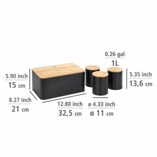 WENKO Brotkasten Set Mit 3 Vorratsdosen, Schwarz - Deckel Aus Bambus - 4-teiliges Vorratsset 7 WENKO Brotkasten Set Mit 3 Vorratsdosen, Schwarz - Deckel Aus Bambus - 4-teiliges Vorratsset – Bild 5