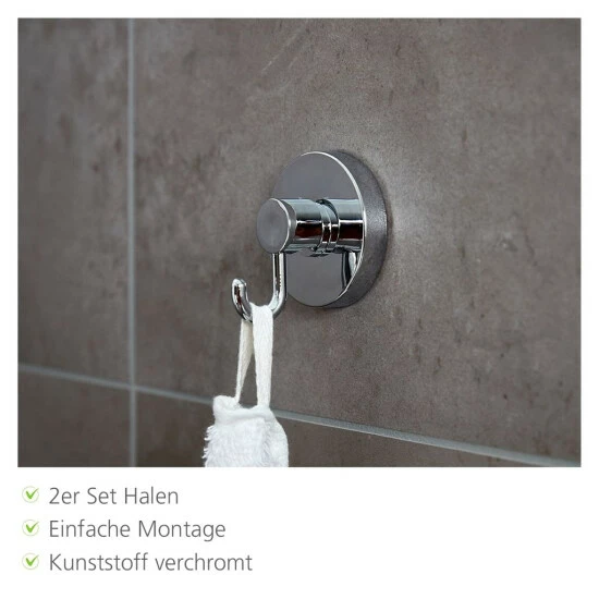 WENKO 2er Set Vacuum-Loc® Wandhaken, Verchromter Kunststoff, Je 6 X 6,7 X 5 Cm | Handtuchhalter, Haken Für Handtücher Und Accessoires, Vakuum Befestigung Ohne Bohren, Für Küche, Bad Und Haushalt | Inkl. 2er Set Reinigungsschwämme Gratis 5 WENKO 2er Set Vacuum-Loc® Wandhaken, Verchromter Kunststoff, Je 6 X 6,7 X 5 Cm | Handtuchhalter, Haken Für Handtücher Und Accessoires, Vakuum Befestigung Ohne Bohren, Für Küche, Bad Und Haushalt | Inkl. 2er Set Reinigungsschwämme Gratis – Bild 3