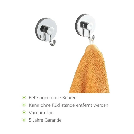 WENKO 2er Set Vacuum-Loc® Wandhaken, Verchromter Kunststoff, Je 6 X 6,7 X 5 Cm | Handtuchhalter, Haken Für Handtücher Und Accessoires, Vakuum Befestigung Ohne Bohren, Für Küche, Bad Und Haushalt | Inkl. 2er Set Reinigungsschwämme Gratis 6 WENKO 2er Set Vacuum-Loc® Wandhaken, Verchromter Kunststoff, Je 6 X 6,7 X 5 Cm | Handtuchhalter, Haken Für Handtücher Und Accessoires, Vakuum Befestigung Ohne Bohren, Für Küche, Bad Und Haushalt | Inkl. 2er Set Reinigungsschwämme Gratis – Bild 4