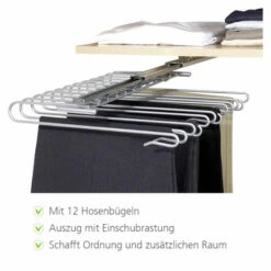 WENKO Schrankauszug Hosenbügel, Halter Für 12 Hosen, Zur Einfachen Befestigung Im Schrank, Verchromtes Metall, 33 X 10 X 47 Cm | Inkl. 2er Set Reinigungsschwämme Gratis