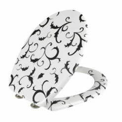 Wenko 17704100 WC-Sitz Bouquet Nero - Rostfreie Edelstahlbefestigung, Duroplast