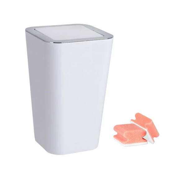 WENKO Kosmetikeimer Candy, Weiß, Kleiner Schwingdeckel-Eimer Aus Bruchsicherem Kunststoff, BPA-frei, 18 X 28,5 X 18 Cm, 6,0 L | Inkl. 2er Set Reinigungsschwämme Gratis 5 WENKO Kosmetikeimer Candy, Weiß, Kleiner Schwingdeckel-Eimer Aus Bruchsicherem Kunststoff, BPA-frei, 18 X 28,5 X 18 Cm, 6,0 L | Inkl. 2er Set Reinigungsschwämme Gratis – Bild 3
