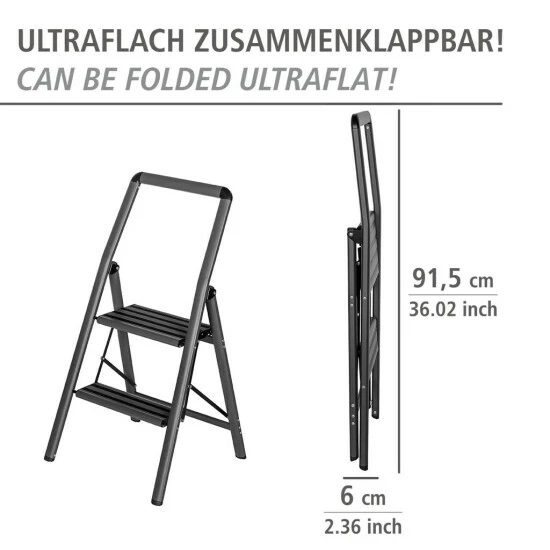 Wenko Alu-Klapptrittleiter Compact 2-stufig Dunkelgrau 7 Wenko Alu-Klapptrittleiter Compact 2-stufig Dunkelgrau – Bild 5