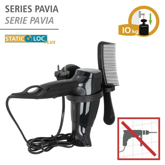 Wenko Static-Loc® Plus Haartrocknerhalter Pavia Schwarz 4 Wenko Static-Loc® Plus Haartrocknerhalter Pavia Schwarz – Bild 2