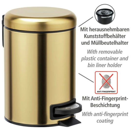 Wenko Kosmetik Treteimer Leman Gold Matt 3 L 5 Wenko Kosmetik Treteimer Leman Gold Matt 3 L – Bild 3