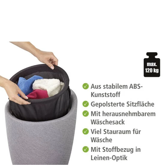 Wenko Hocker Candy Light Grey Leinenoptik, Mit Wäschesack 8 Wenko Hocker Candy Light Grey Leinenoptik, Mit Wäschesack – Bild 6