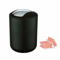 WENKO Kosmetikeimer Brasil S, Schwarz, Kleiner Schwingdeckel-Eimer Aus Bruchsicherem Kunststoff, BPA-frei, Ø 14 X 21 Cm, 2,0 L | Inkl. 2er Set Reinigungsschwämme Gratis -Günstiges Wenko Geschäft unnamed file 6997