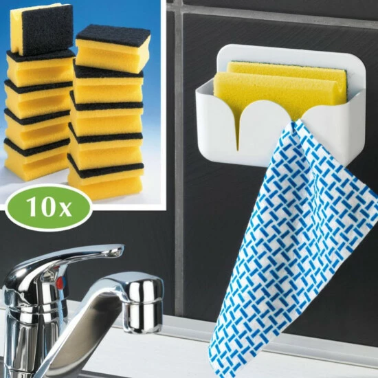 WENKO Schwammbox Inkl.10 Schwämme, Spülschwämme Schwammhalter Selbstklebend Weiß 3 WENKO Schwammbox Inkl.10 Schwämme, Spülschwämme Schwammhalter Selbstklebend Weiß
