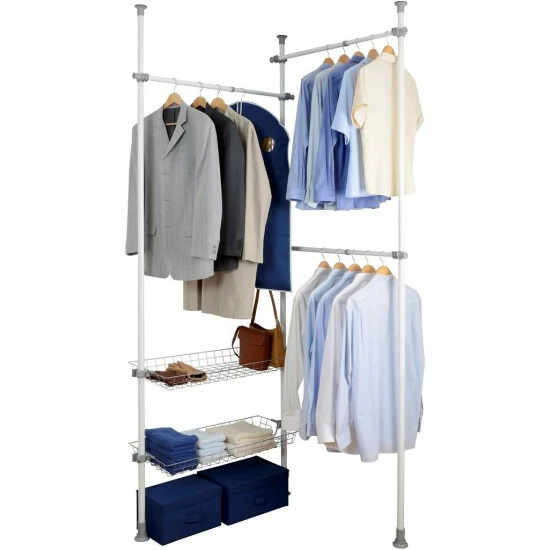 WENKO Teleskop-System Herkules Duo - Verstellbares Ordnungssystem, Garderoben-System, Stahl, 164-215 X 165-300 X 38 Cm, Wei 5 WENKO Teleskop-System Herkules Duo - Verstellbares Ordnungssystem, Garderoben-System, Stahl, 164-215 X 165-300 X 38 Cm, Wei – Bild 3