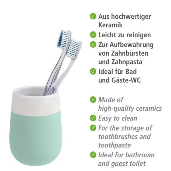 Wenko Zahnputzbecher Malta Mint/Weiß Keramik 4 Wenko Zahnputzbecher Malta Mint/Weiß Keramik – Bild 2