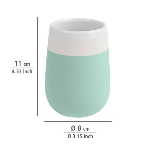 Wenko Zahnputzbecher Malta Mint/Weiß Keramik 5 Wenko Zahnputzbecher Malta Mint/Weiß Keramik – Bild 3