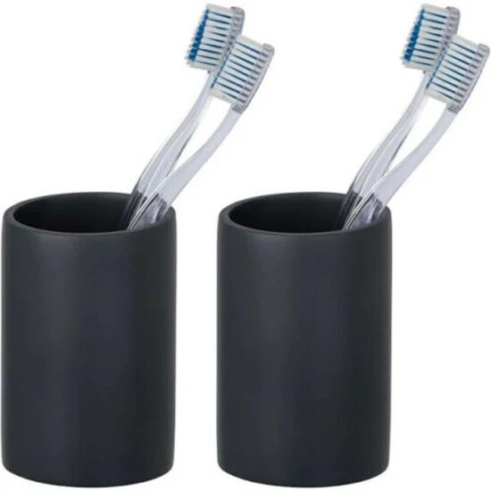 WENKO Keramik-Zahnputzbecher 2er Set, Schwarz 3 WENKO Keramik-Zahnputzbecher 2er Set, Schwarz