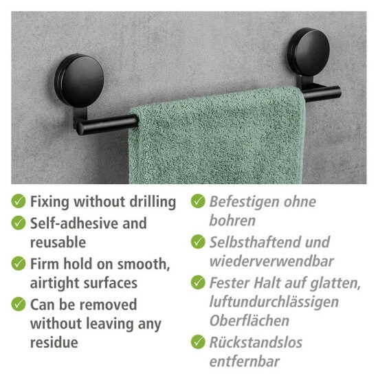 Wenko Static-Loc® Plus Badetuchstange Pavia Schwarz 12 Wenko Static-Loc® Plus Badetuchstange Pavia Schwarz – Bild 10