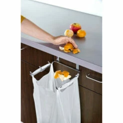 WENKO 2351500 Tür Müllbeutelhalter Zum Aufstecken, Halter Für Müllbeutel, Küchen Abfallsammler